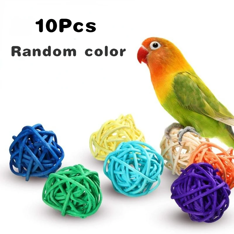 

10Pcs Multicolor Pet Bird Rattan Ball Toy Parrot Chew Toys for Budgies Hamsters Bunny DIY Craft Decoration Ball Bird Supplies