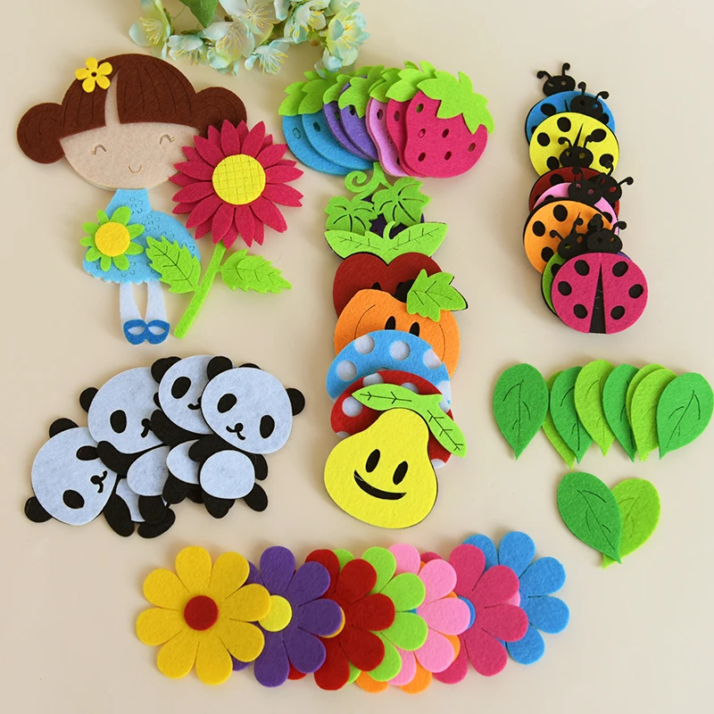 Felt Toy Animal Ladybug Bee Panda Butterfly Non Woven DIY Pack Kindergarten Decoration Primary School Classroom Wall Sticker