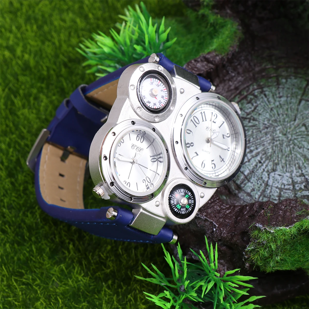 

1pcs Temperature Measuring Men'S Quartz Watch Dual Outdoor Sports Compass Watch For Men Boy Gift Band Accessory