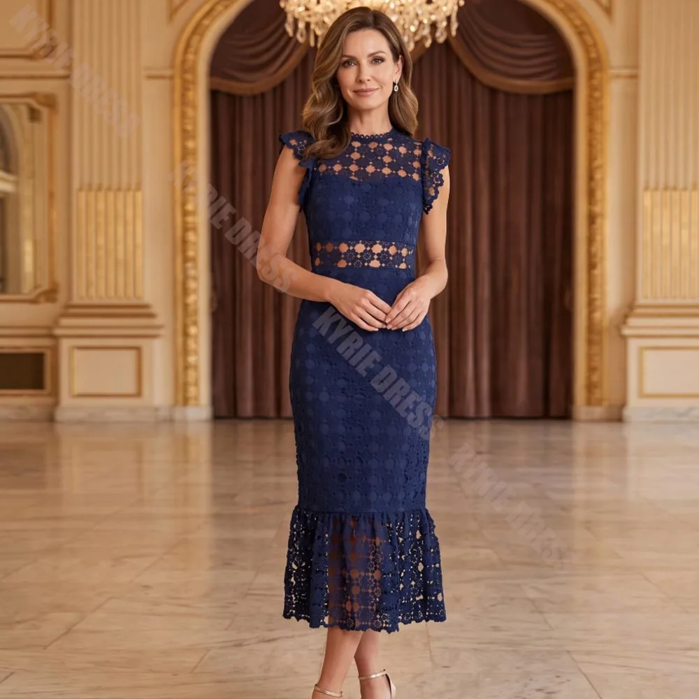 Customized Mother of The Bride Dress Fashion Scoop Neck Sleeveless Lace Applique Column Women Wedding Guest Party Evening Gowns