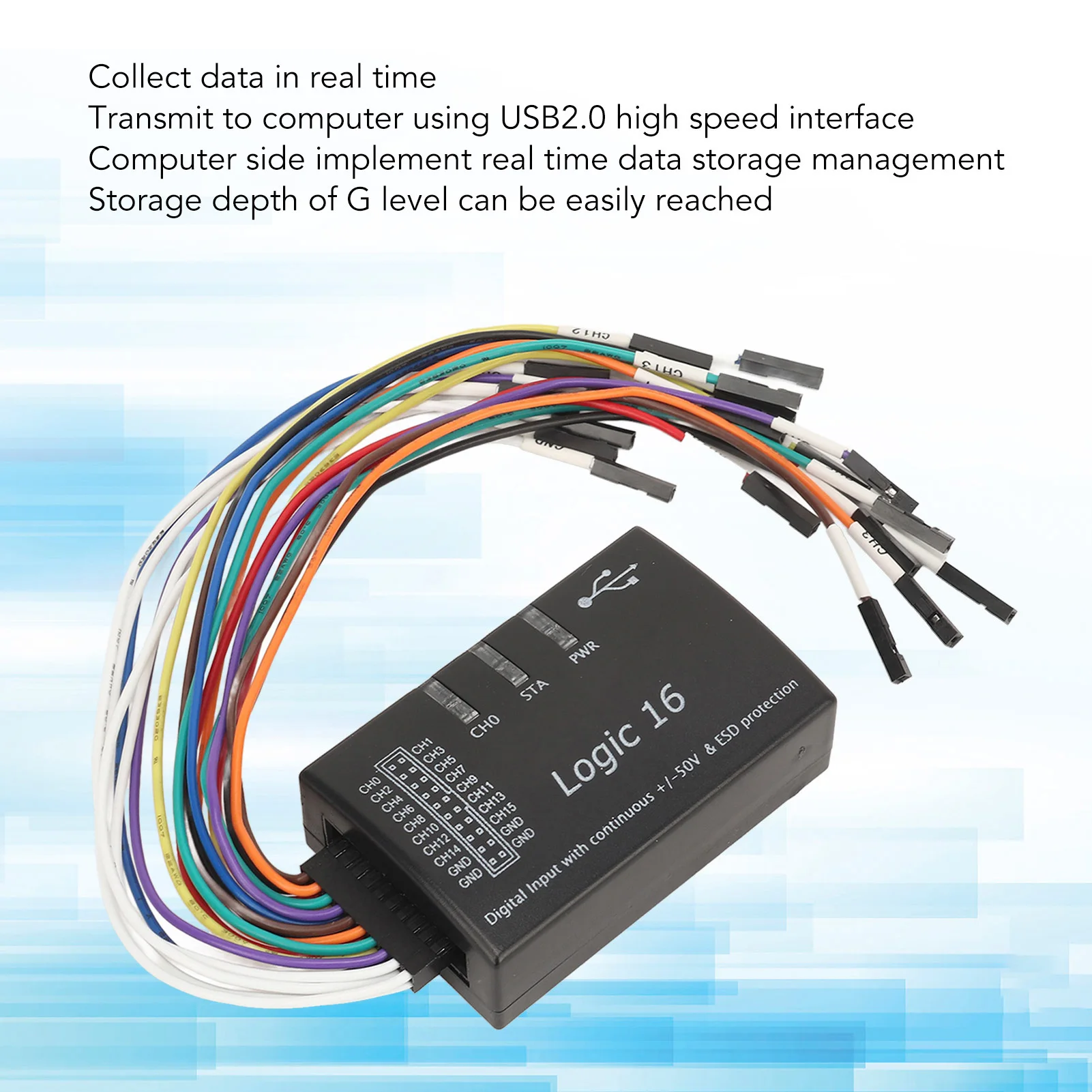 Logic Analyzer USB Logic Analyzer 16 Channel 100M Maximum Sampling Rate with Continuous +/‑50V ESD Protection