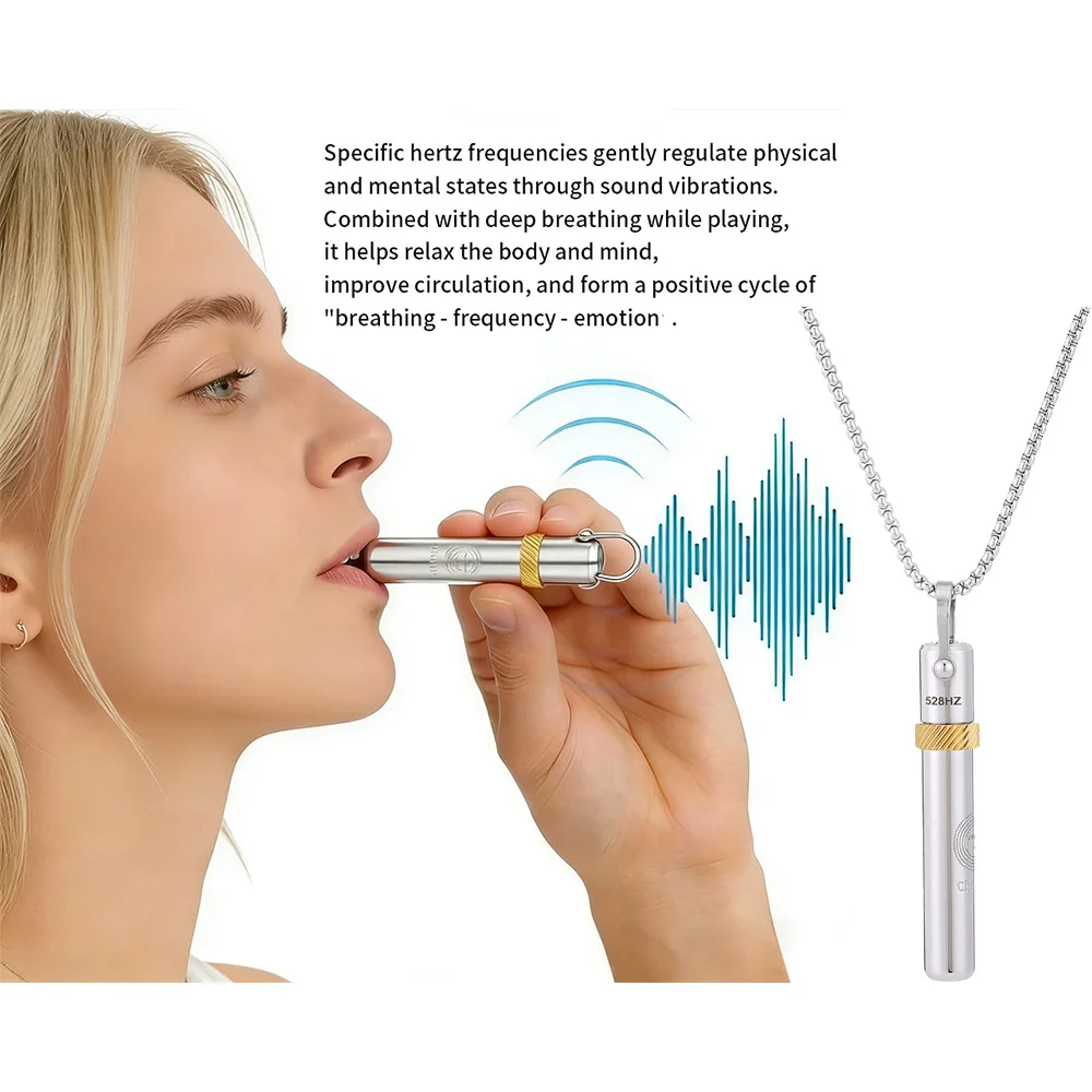 528 Hz Frequency Sanskrit Sound Stress-Relief Necklace Rotating Meditation Relaxation Anxiety Stainless Steel Tone Flute