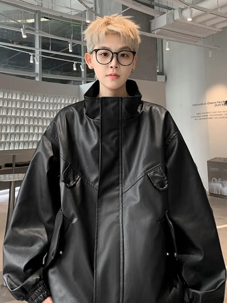 Chaqueta de cuero para motocicleta estilo americano para hombre, de primavera y otoño, de marca de moda, estilo aviador, con sensación de alta gama.