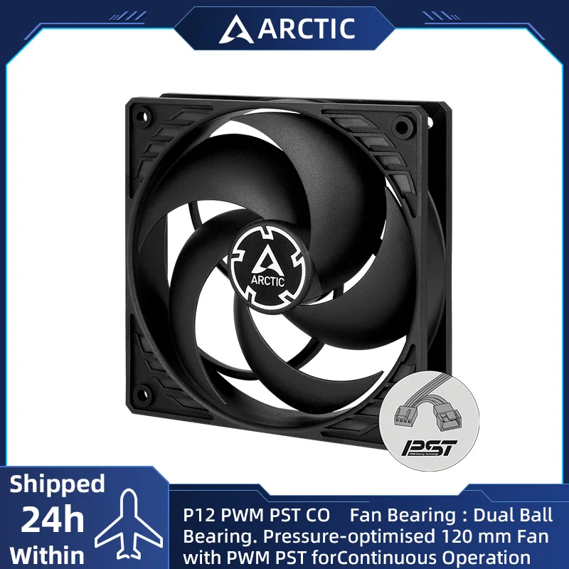 ARCTIC P12 PWM PST CO 120mm Case Fan, PWM Sharing Technology (PST),  Dual Ball Bearing for Continuous Operation,  200–1800 rpm