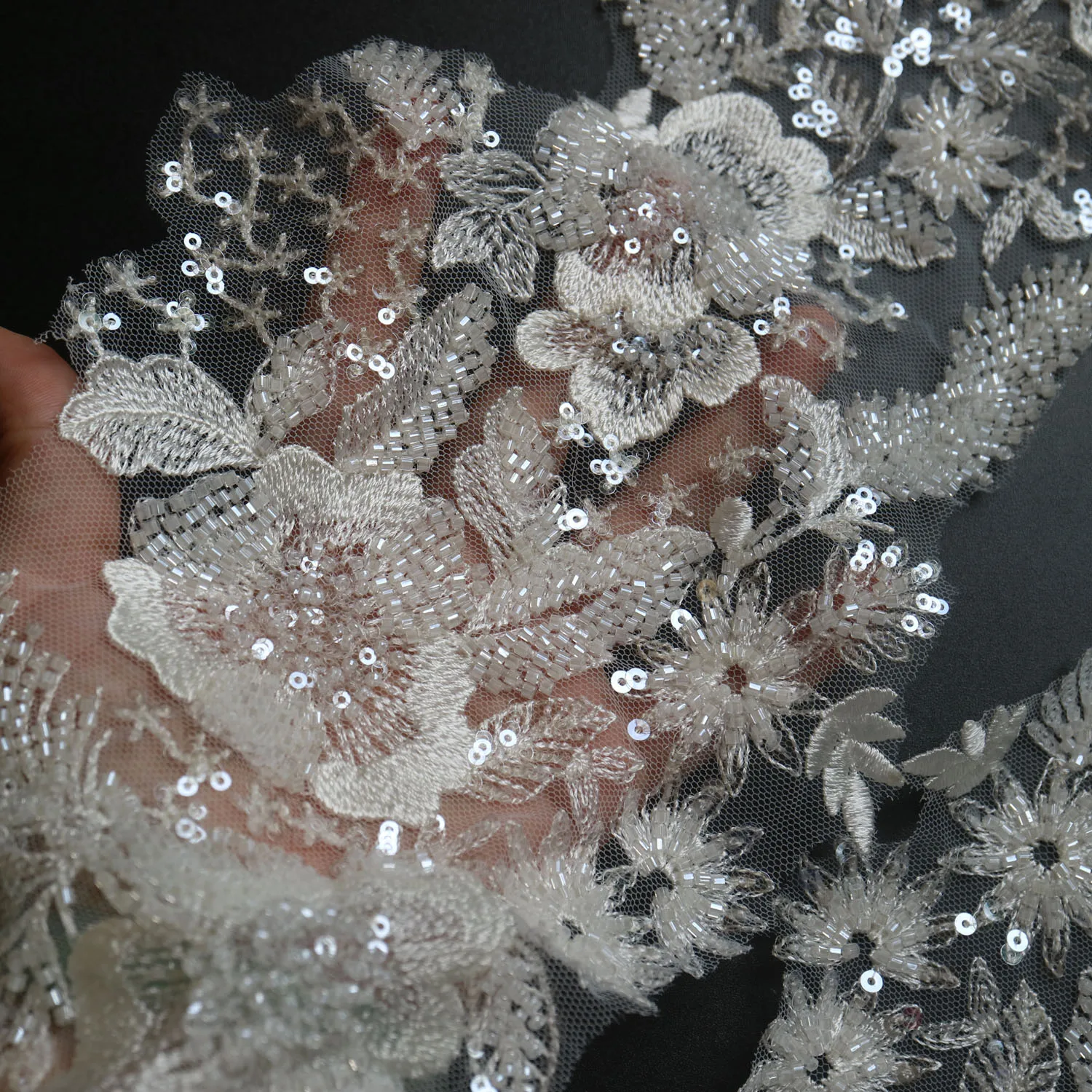 1pair luxury beaded embroidery lace appliques for wedding dresses flower applique patches  clothing  parches ropa