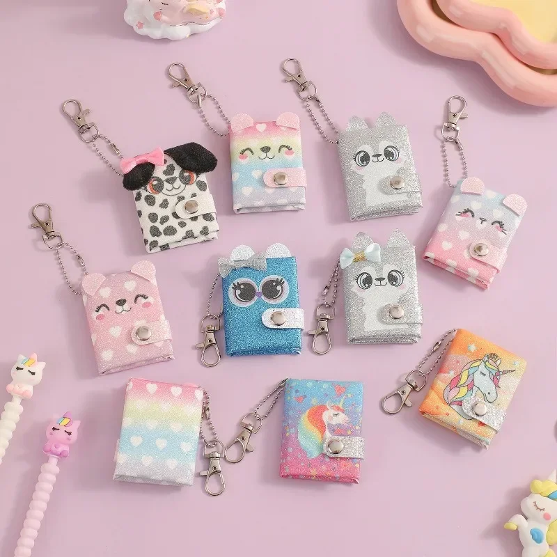 1 Piece Mini Keychain Notebook Sweet Cartoon Unicorn Puppy Notepad Blank Inside Page Scrapbook Pocket Diary Student Supplies