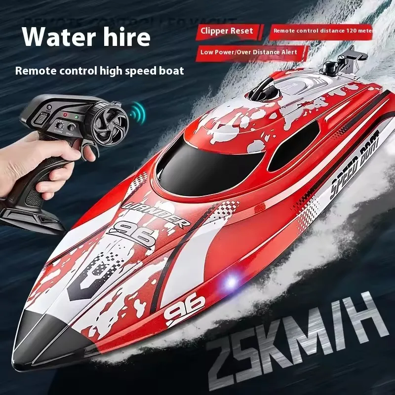High-Speed Speedboat Waterproof Belt With Light Capsizing Reset Remote Control Boat 25KM/H Auto Demo LED Lighting Racing Boat To