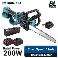 Drillpro 12 Inch Chainsaw 200W Telescopic Brushless Lithium Bar 11m/s Chain Speed Rechargeable Cordless Electric Saw for Cutting