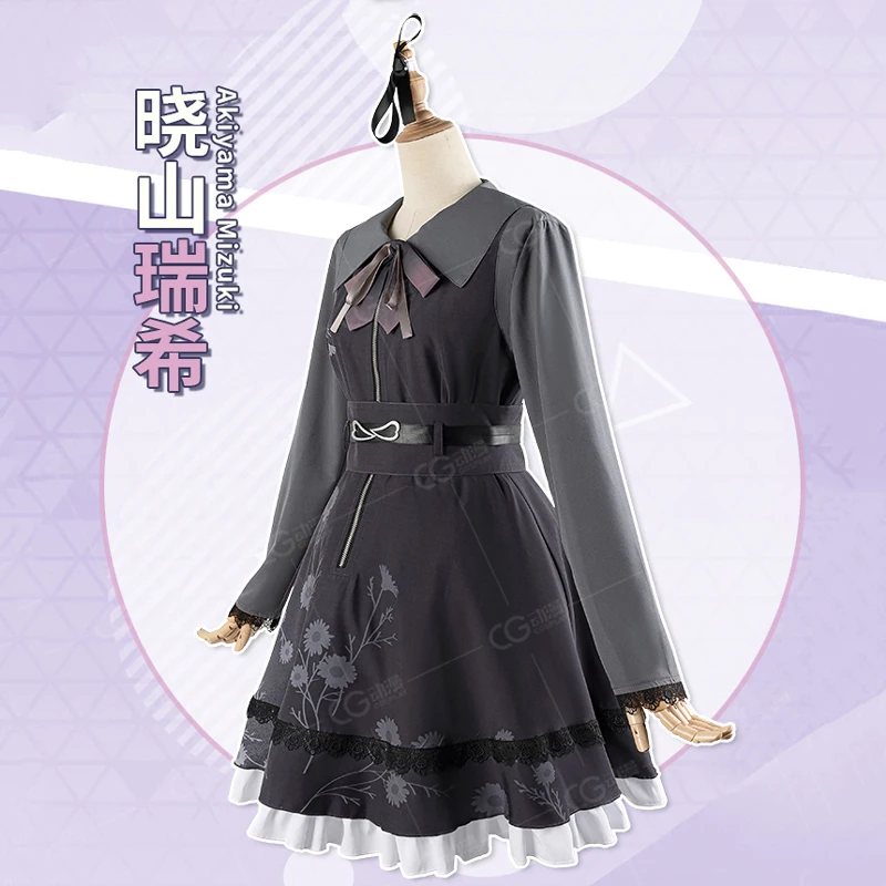 Game Project Sekai Colorful Stage Feat Akiyama Mizuki Cosplay Costume Dress Bowtie Wig Pink Hair Halloween Party Carnival Outfit