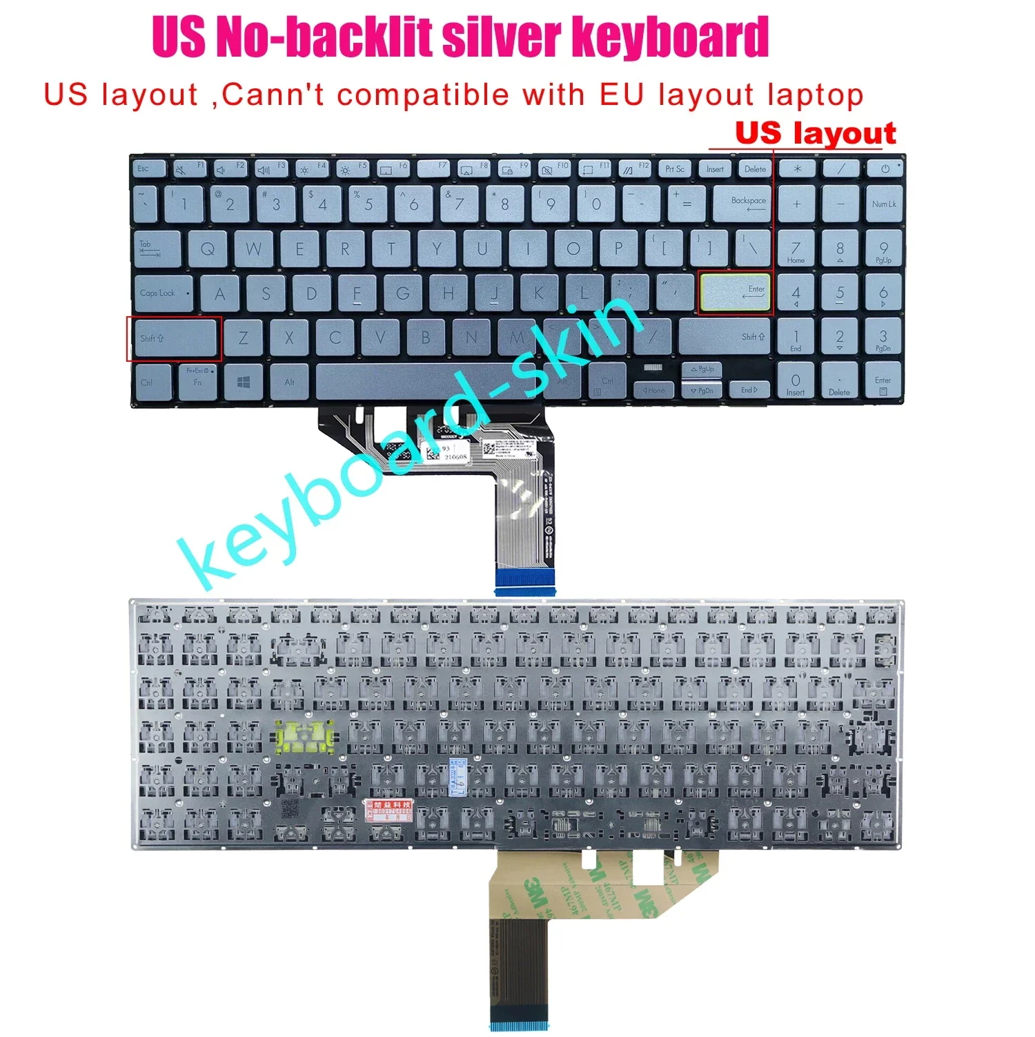 

Новая серебряная клавиатура США без подсветки для ASUS VivoBook X513 X513E K513 K513E M513 M513 M513I E510 E510M L510 F513 S513 S513U S513E