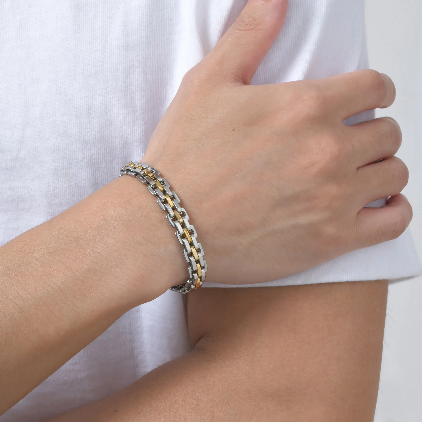 أساور سلسلة حزام أنيقة من Vnox للرجال، بعرض 8.7 ملم وطول 20.7 سم من الفولاذ المقاوم للصدأ، سوار معصم، هدايا مجوهرات عيد الأب