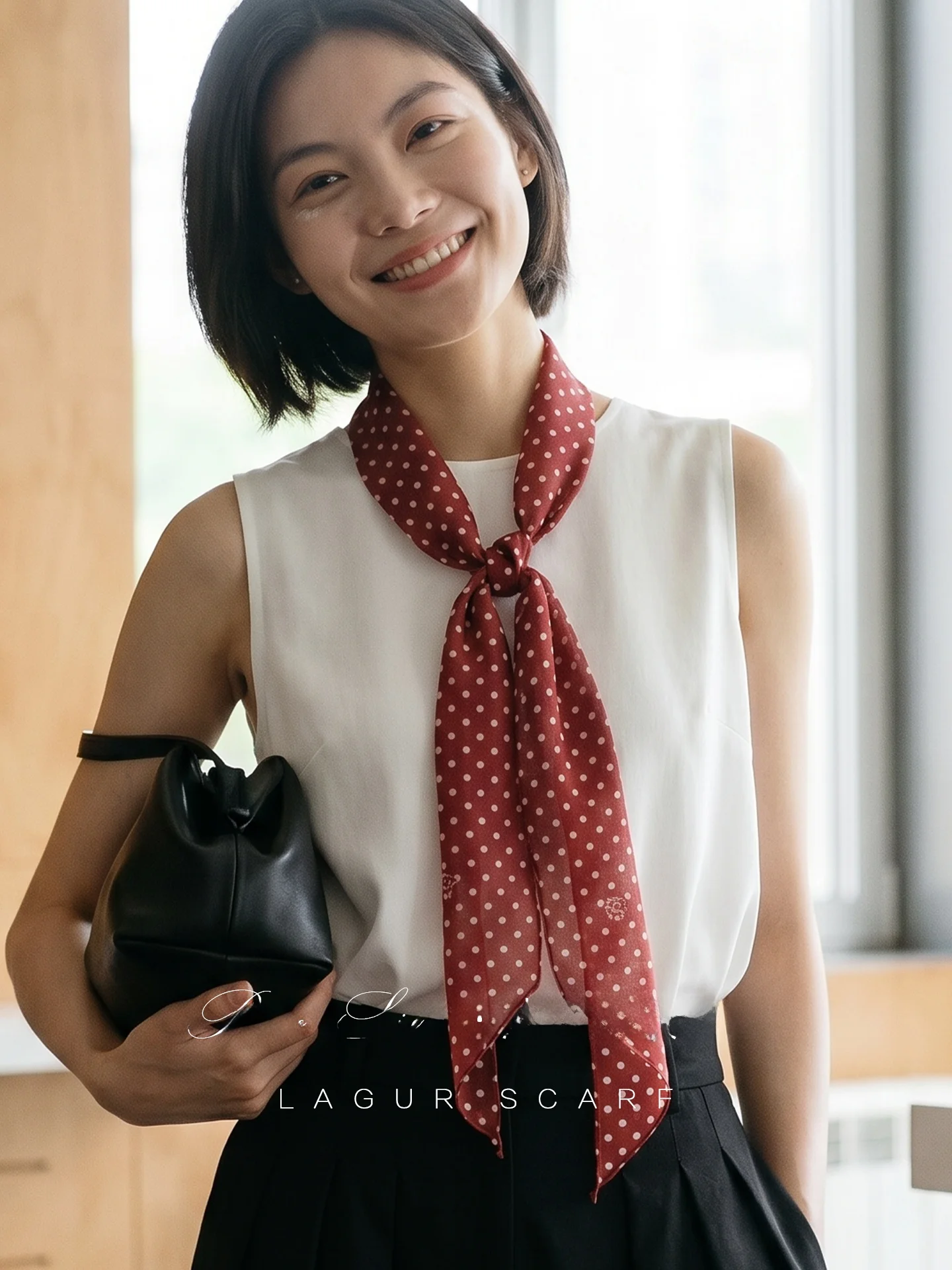 Lagur Hepburn Red Polka Dot 100% Silk Long Scarf Drifting Belt Summer Thin Neck Protection Bag Wrap Versatile Lightweight Casual