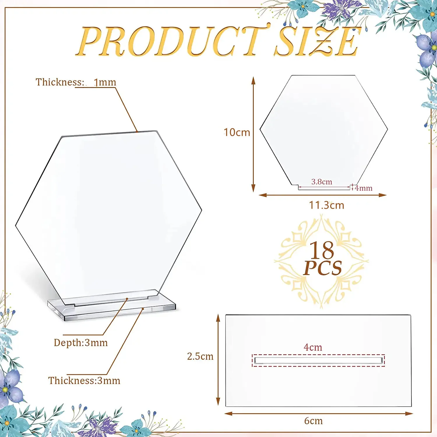 Clear Blank Acrylic Place Card Hexagon Wedding Sign Table Number w/h Holder Sublimation Seating Card for Reception Banquet Party