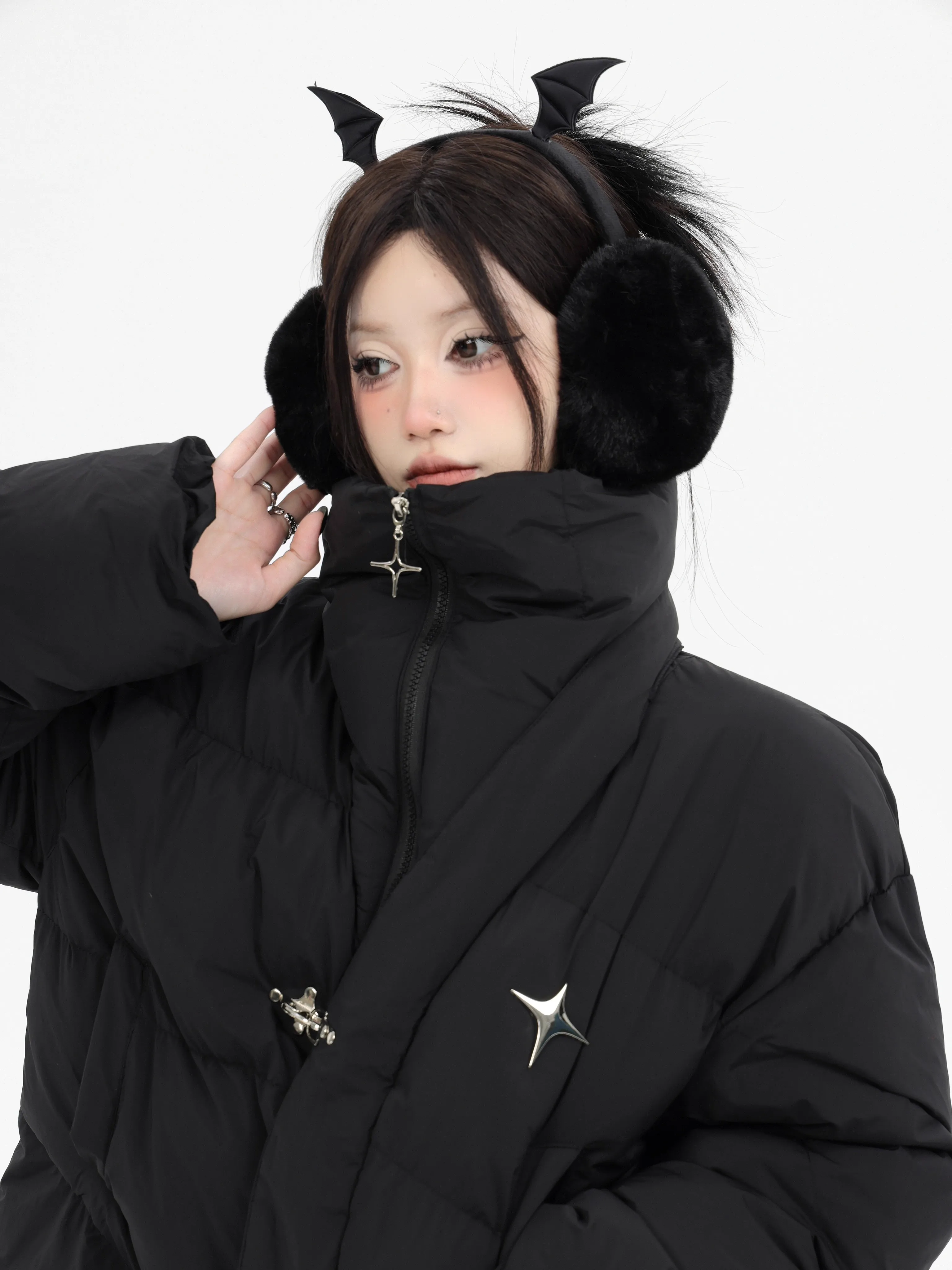 Vintage Zip-up Padded Jackets Women Turtleneck Warm Fashion Five-pointed Star Street Comfortable Coat Windproof Coat