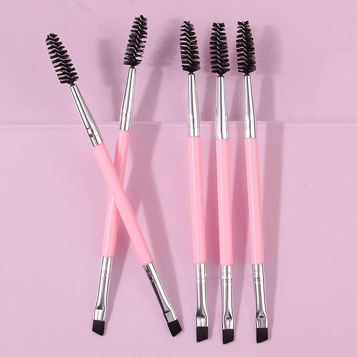 5PCS multi-functional pink double-headed mascara brush, eyebrow brush, beginner's eye makeup tool mascara curl makeup brush