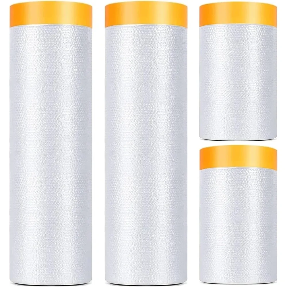 4Masking Film for Auto Painting Covering,Plastic Pre-Adhesived Dust Paint Protective Drop Film for Furniture, Car, Floor