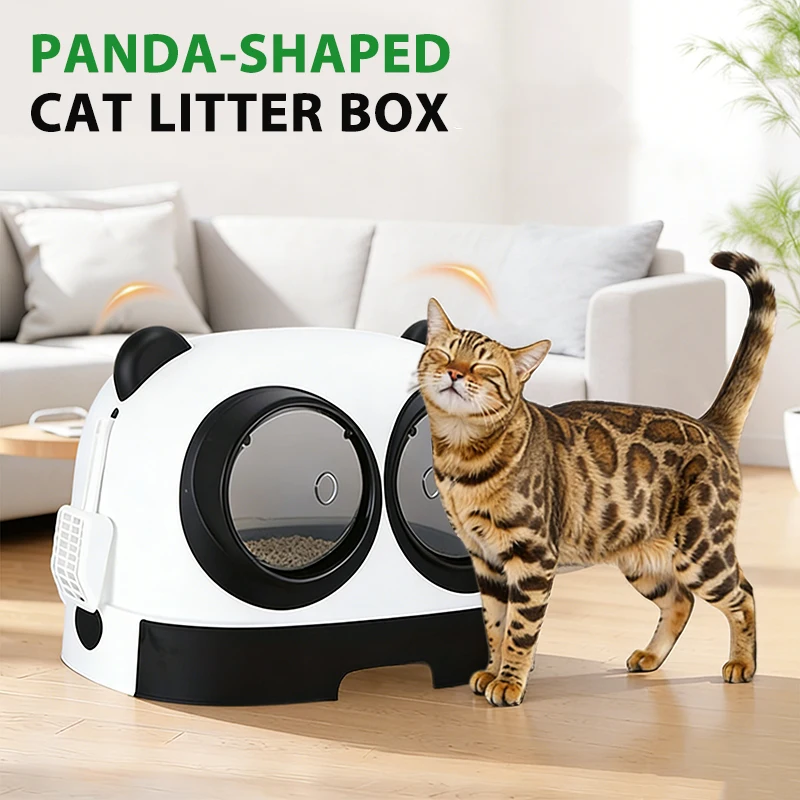 

Extra-Large Enclosed Cat Litter Box, Splash-Proof Giant Kitten Litter Pan, Kitty Toilet With Charcoal Filter, Cute Panda Design