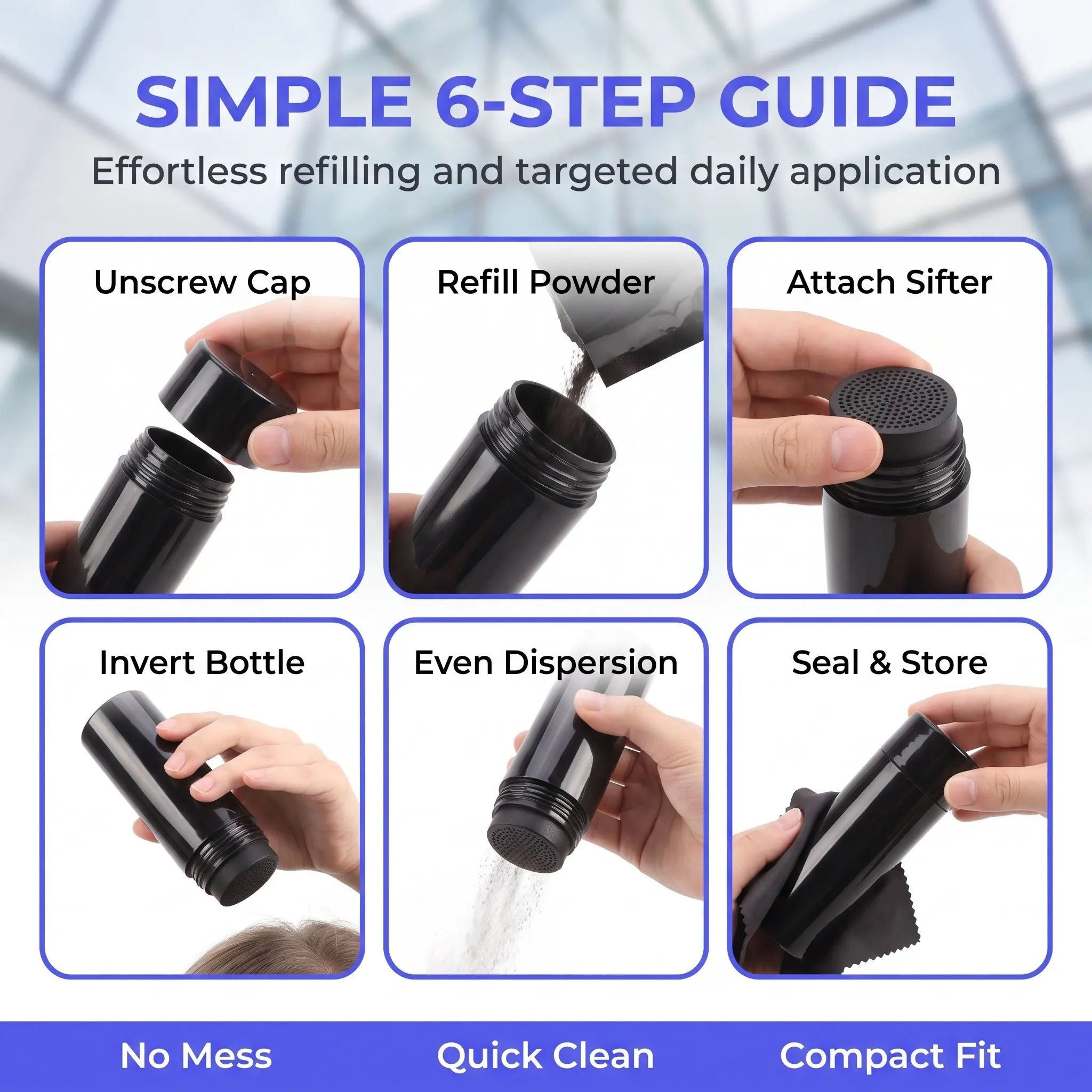 5Pcs Black Hair Fiber Bottles Refillable Powder Dispensers Compact Portable for Hair Concealer Loose Powder Storage and