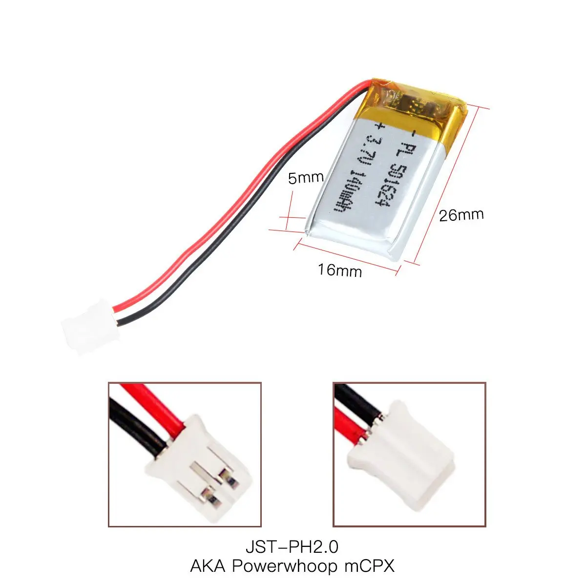 Akzytue 3.7v 140mah 501624 bateria lipo recarregável comprimento 26mm