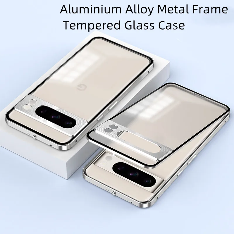 

Case For Google Pixel 8 Pro Pixel8 Aluminium Alloy Metal Frame Tempered Glass Camera Protection Cover For Google Pixel8Pro