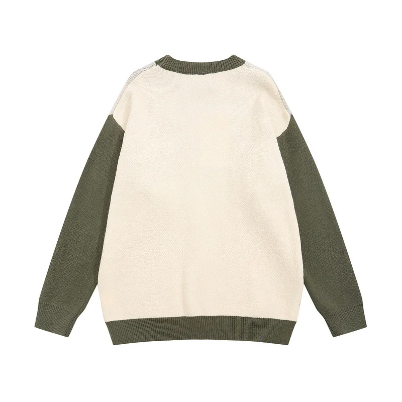 Suéter de Jacquard con notas musicales para hombre, jersey de manga larga holgado, con paneles de contraste, cuello redondo, Retro, informal, Otoño e Invierno