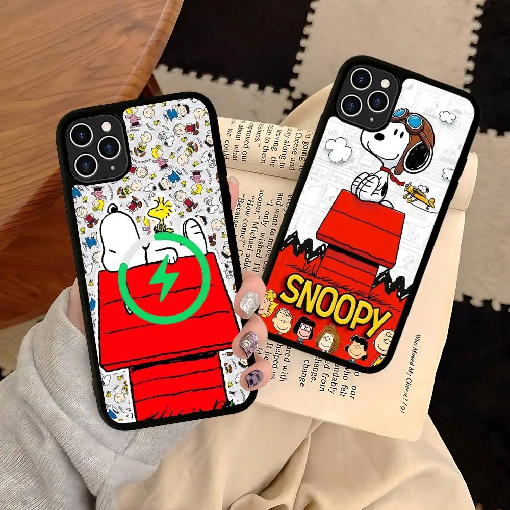 Cute Cartoon S-Snoopys Magnetic Matte Phone Case For iPhone 16 17 15 14 13 12 11 For Magsafe Wireless Charge Cover view 5