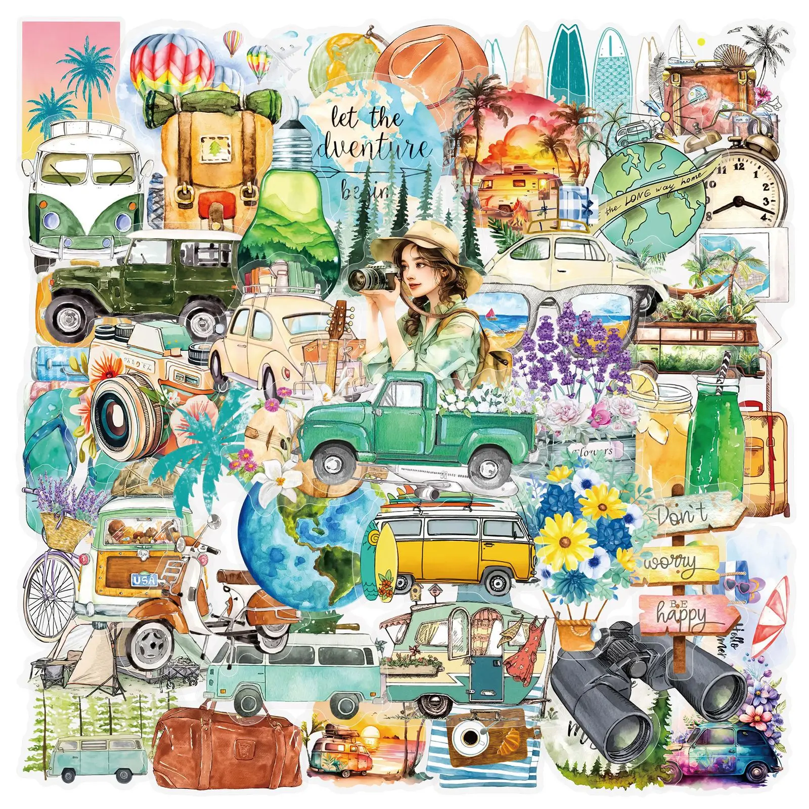 50Pcs Transparent PET Fresh&Simple Outdoor Travel Stickers Travel Maps Decoration Stationery Notebook Luggage Sticker