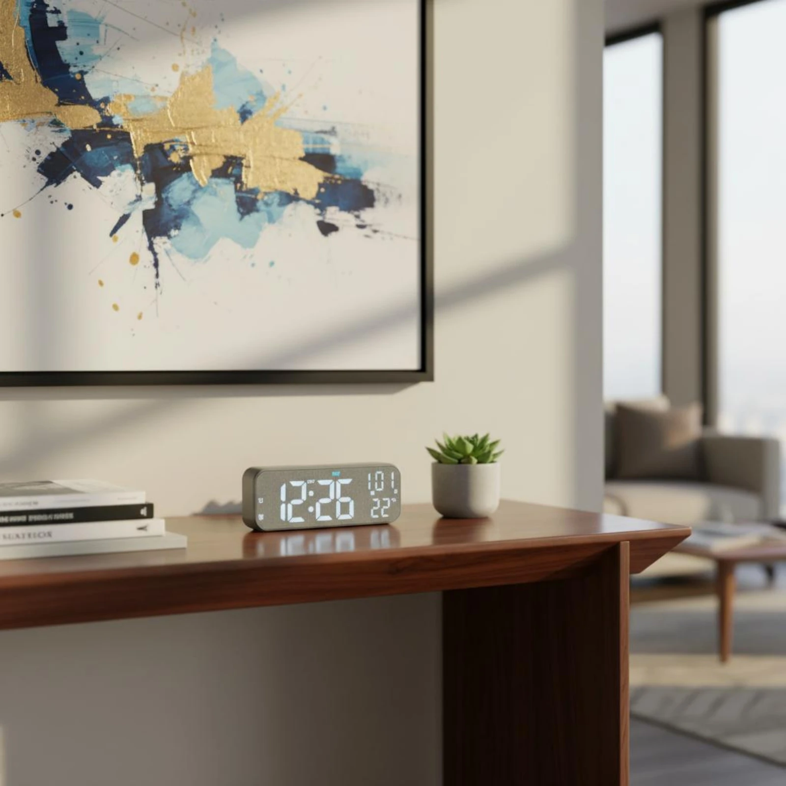 Desk Alarm Desk Clock Ambient Light Strip LED Desk Desk Clock Home Accessory Rounded-Corner Slim for Shelf