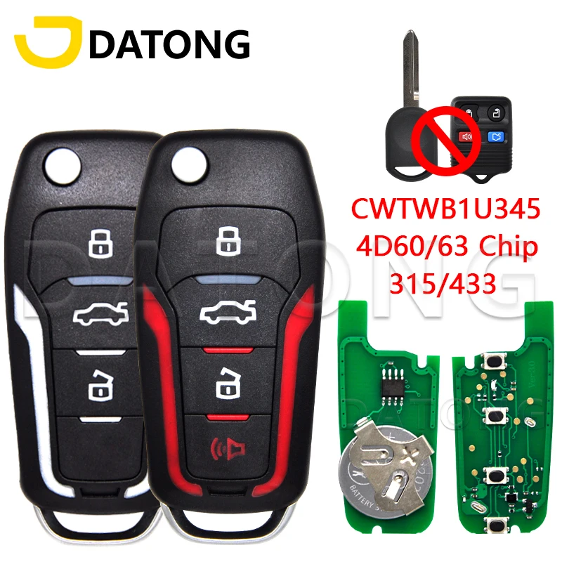 Datong World Car Remote Key Fit For Ford Focus Edge Explorer Escape Ranger Mustang Flex Mercury 315/433MHz CWTWB1U345 Flip Key