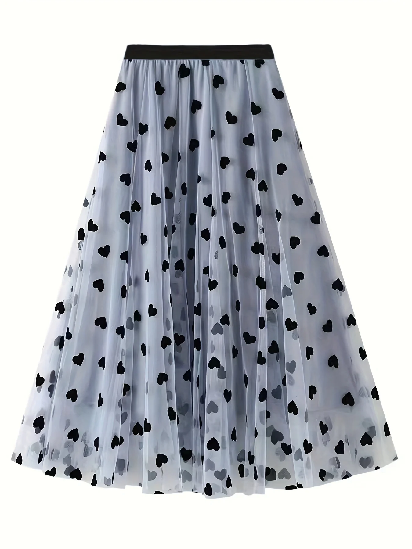 Kartoska Retro Skirt Tutu Skirt High Waist Big Swing Skirt Half Length Flocking Heart Shaped Skirt