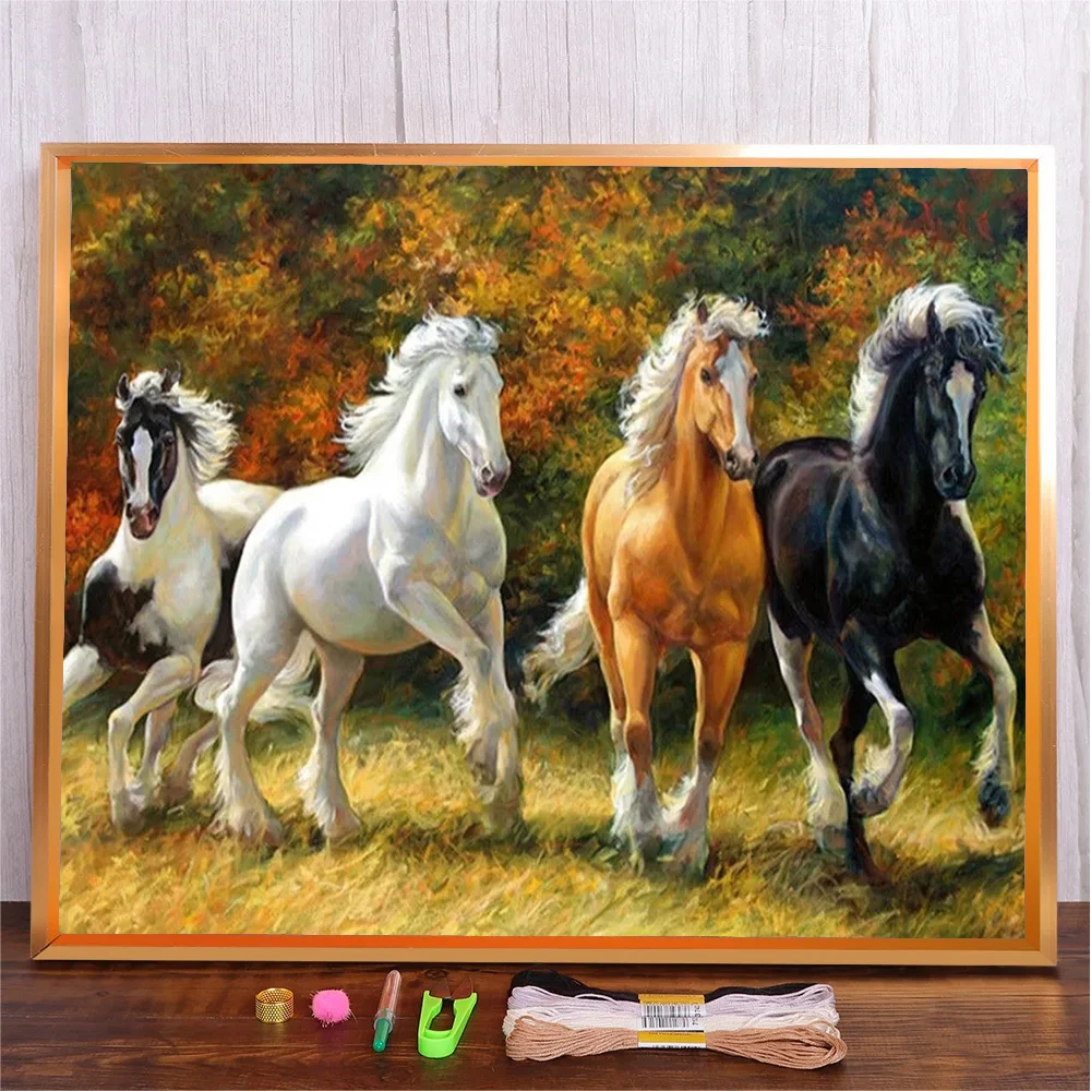 

Diy Embroidery Handicraft Gift Running Horses Printed Cross Stitch Kits Animal Prints Counted Cross Stitch Kits Home Decoration