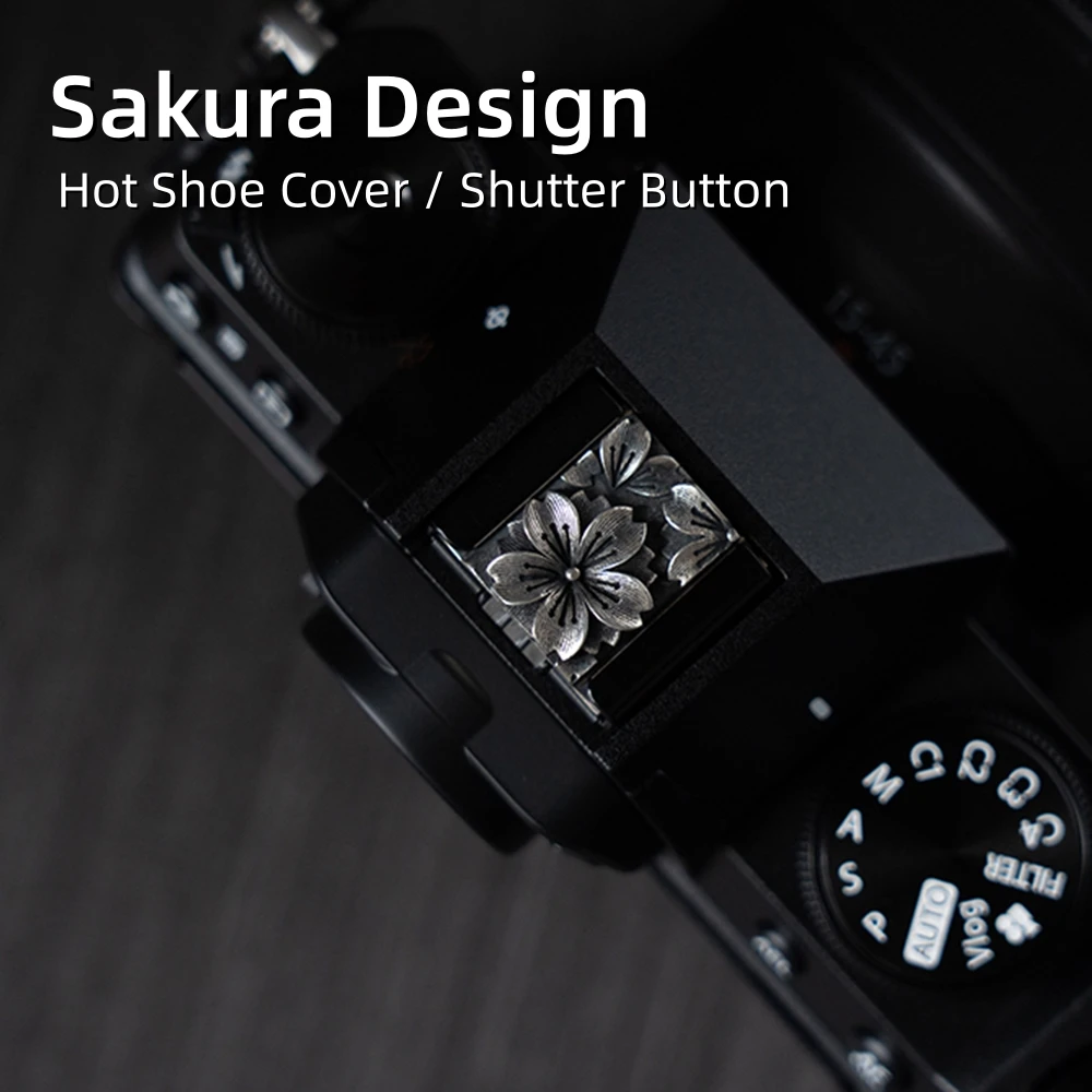 Handmade Metal Camera Hot Shoe Cover Shutter Button Vintage Sakura for Fuji XT5 XT50 XT30II XE5 Leica Q3 M11 Nikon Accessories