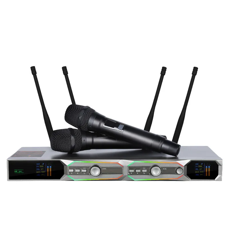

Xtuga GA808 Professional UHF Karaoke Home Singing Dynamic Wireless Antenna Diversity Microphone With RGB Light for Church