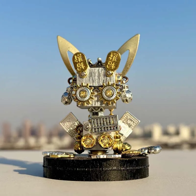 Original Handmade Steampunk Fortune Robot Figurine Viral Niche Desktop Car Dashboard Ornament New Finished Lucky Wealth Gift