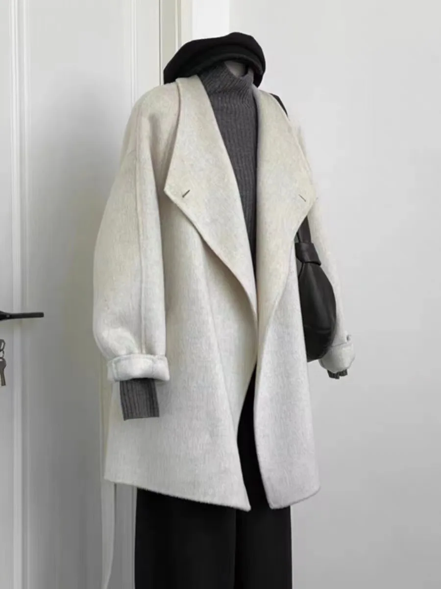 Allingentle Women's Suit Blazer Woolen Jacket Elegant Coat with Belt for Cocktail Party Daily Outfits Customize