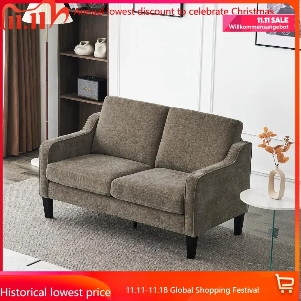 53 Love Seat Couches,2 Seater Loveseat Mid Century Modern Sofa Couch Soft Chenille with Scooped Armrest for Small Spaces,Living