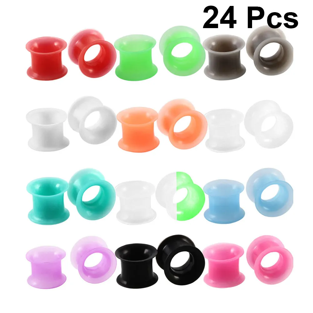 24Pcs Silicone Ear Expanders Ear Tunnels Plugs Flesh Tunnels Gauge Stretchers for Women Fashionable Comfortable Daily Wear Party