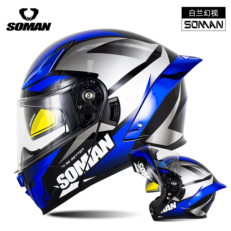 SOMAN F2 helm motor lensa ganda, Flip lensa warna-warni untuk motor balap wajah penuh