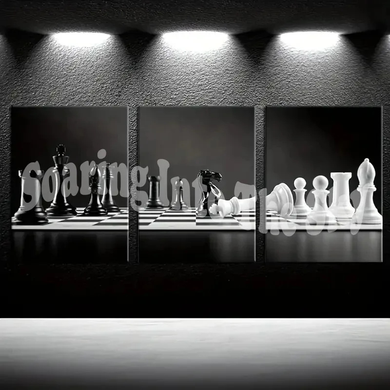 

3pcs Simple Art Canvas Printed Posters Black and White Chess Creative Decorative Paintings Living Room Bedroom Office Decor