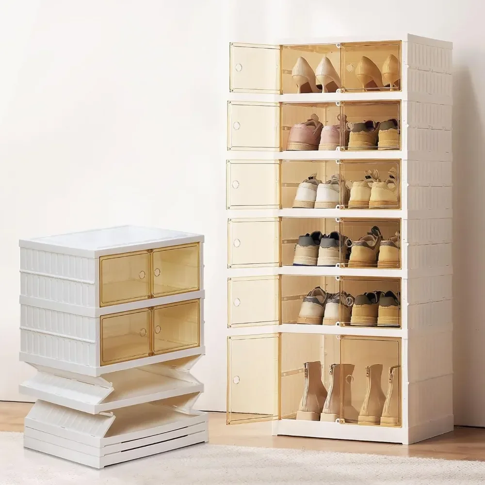 The shoe box can be folded, and a free storage box with a lid and wheels can be installed to stack the shoe cabinet