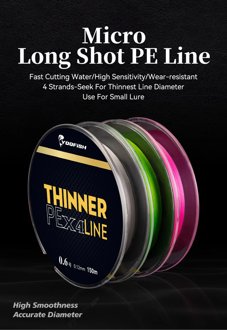 Yoofish Micro THINNER Angelschnüre 100 m 150 m geflochtene PE-Schnur 4 Stränge Japan Monofilament Angelschnur Karpfen Fliegenfischen Draht – Detail 1