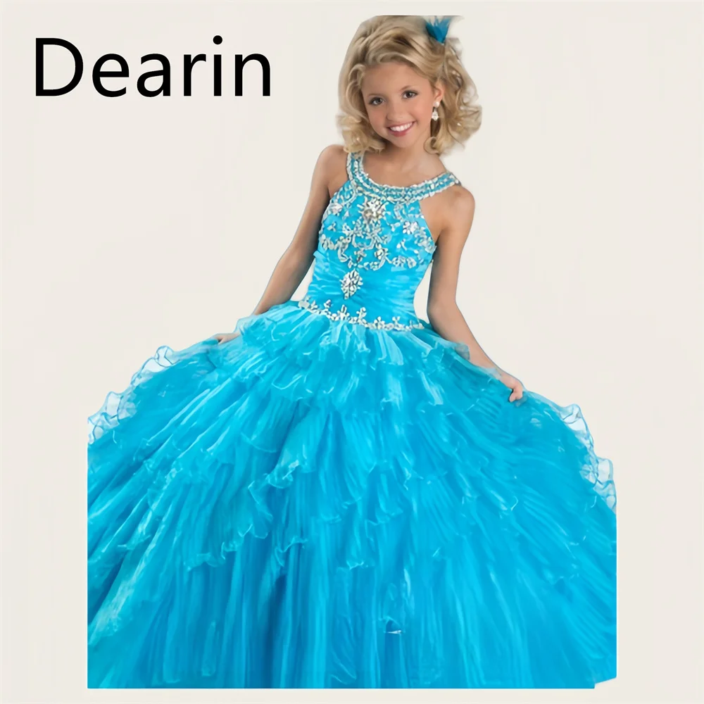 

Customized Flower Girl Dress Dearin Halter A-line Floor Length Skirts Dresses