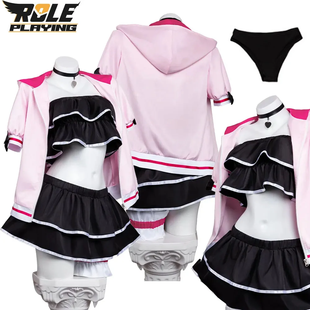 

Noi Komazawa Cosplay Women Pink Coat Black Top Skirt Anime Cosmic Princess Kaguya Costume Female Halloween Carnival Party Suit