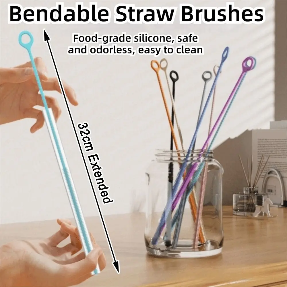 32cm Extended Version Silicone Straw Brush 6mm 8mm Thick Bendable Straw Cleaning Brush Silicone Extra Long Brush for Pacifier