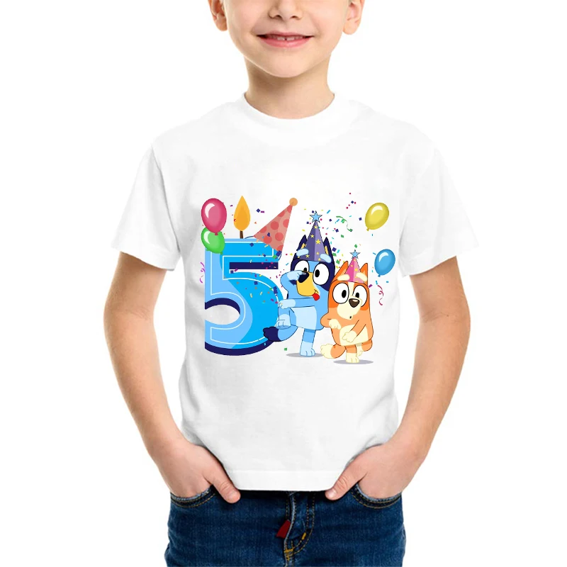 Blueys Bingo T-shirts Children Anime Cartoon Number 1-9 Printing Short Sleeved Shirt Boys Girls Summer Fashion Top Kids Clothes