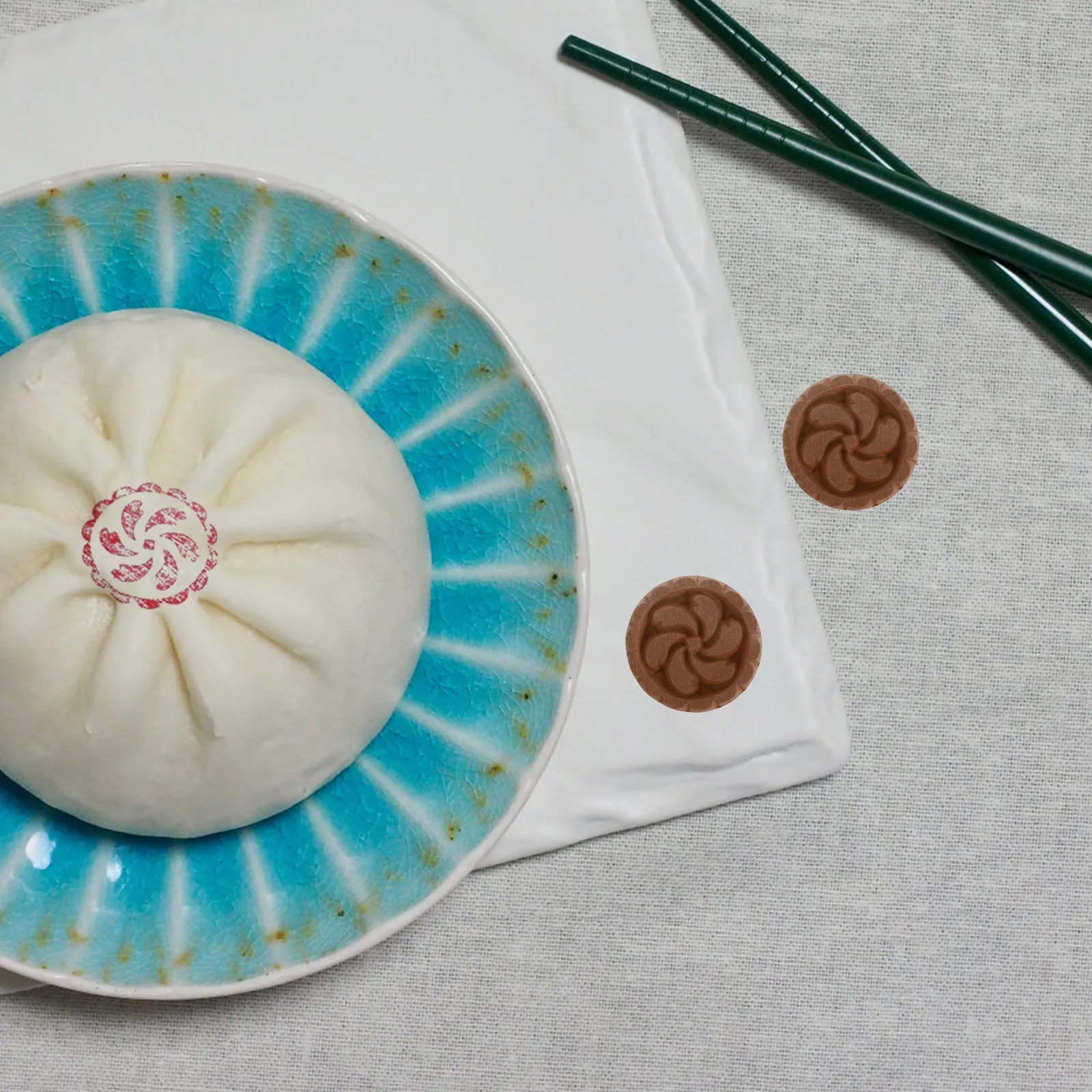2Pcs Wooden Dough Stampers Food-Grade Baking Stampers for Mooncakes Bean Paste Buns Dim Sum Steamed Bread Pastry Decoration