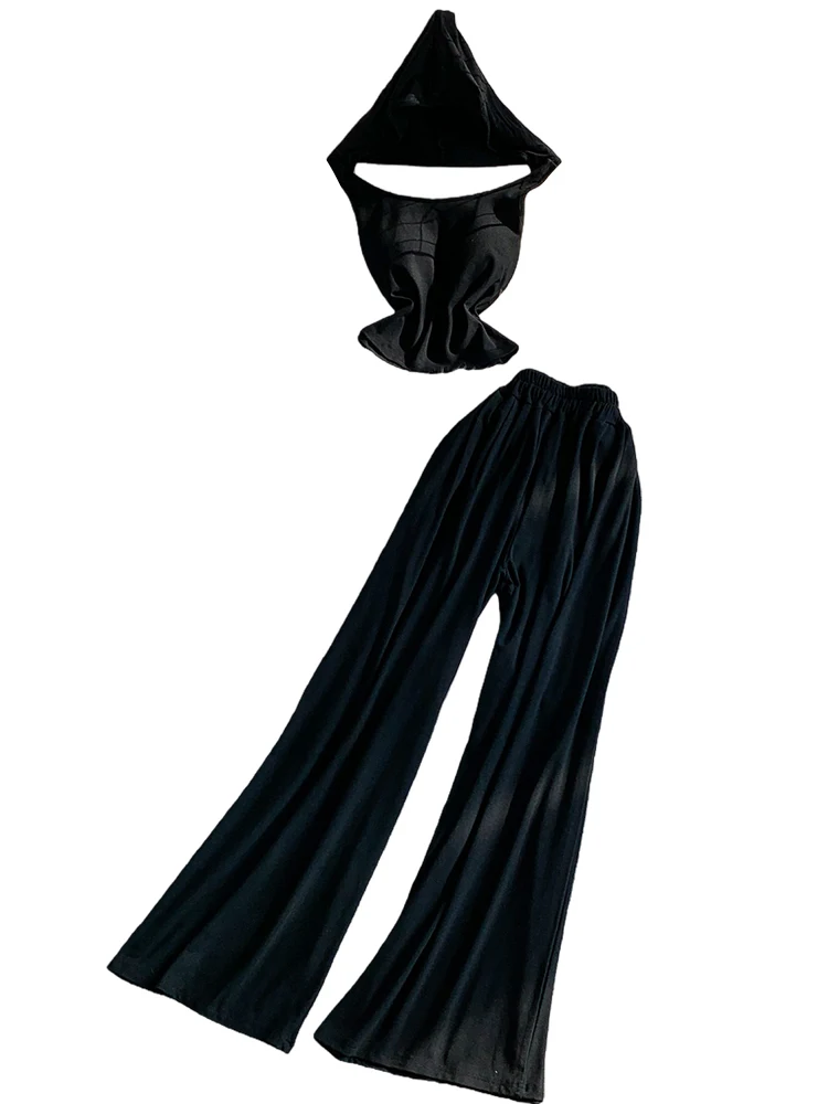 American Style Sexy Backless Hoodie Top And High Waist Slimming Striped Flared Pants Two Piece Set for Young Women
