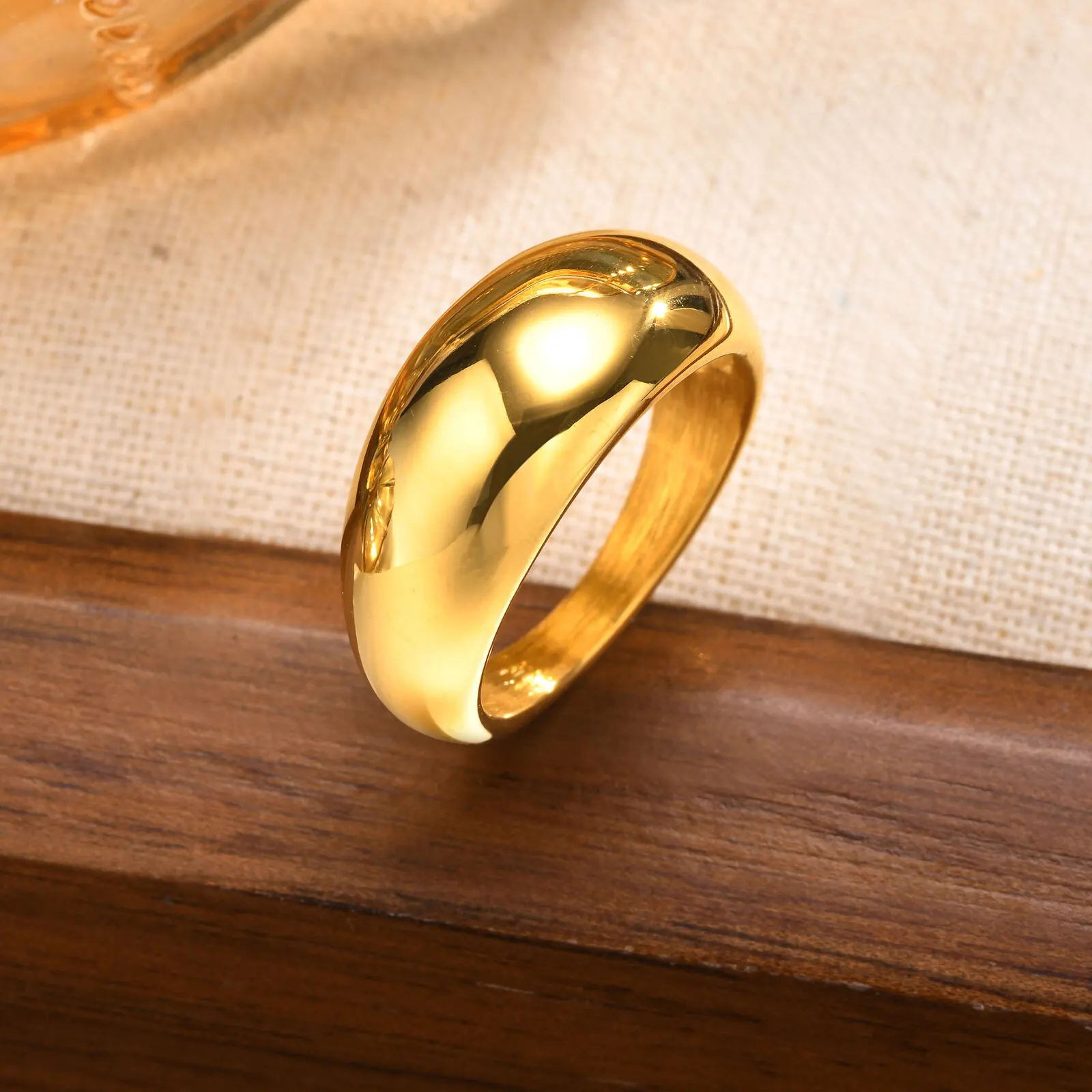 Women Dome Chunky Ring, Female Minimalist Geometric Rings, Gold Plated Smooth High Polish Jewely, Party Birthday Gift