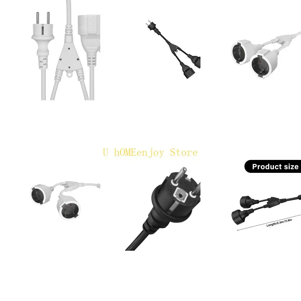 

B0KF Двойной выход 16A Кабель распределения питания европейский стандарт 4,8 мм разъемы 30 см Эффективный шнур