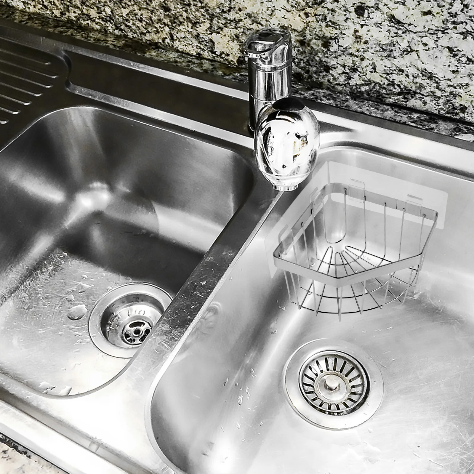 

Kitchen Drain Rack Stainless Steel Sink Organizer Sponge Holder No Drilling Dishcloth Draining Shelf Triangular Storage Rack